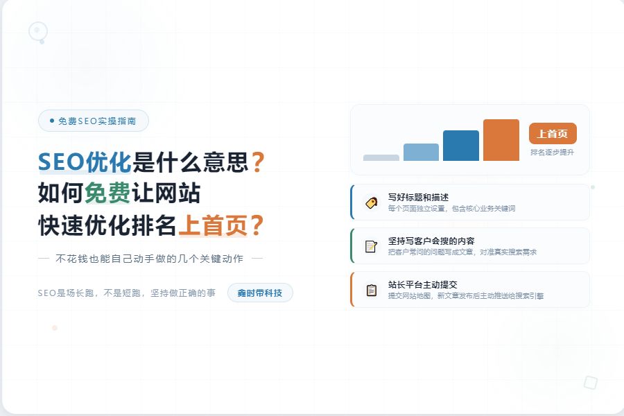 SEO优化是什么意思、网站优化排名、如何免费上首页