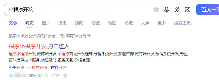 网站花钱投广告搜索结果示例截图
